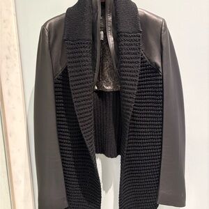 Women's Black Knit and Leather Jacket